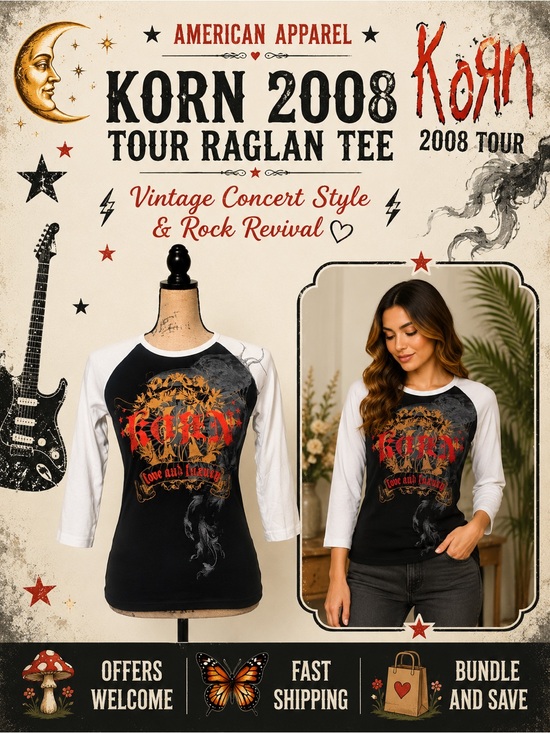 American Apparel Tops - American Apparel Korn 2008 Tour Graphic Raglan Band T Shirt Women’s M